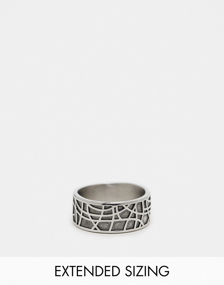 waterproof stainless steel band ring with texture in silver tone