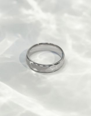 ASOS DESIGN waterproof stainless steel band ring with textured embossing in silver tone
