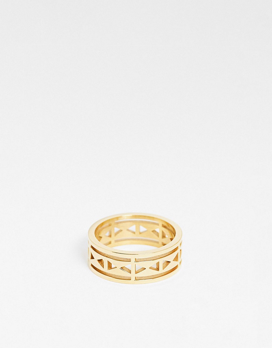 ASOS DESIGN waterproof stainless steel band ring with triangle cut out in gold tone