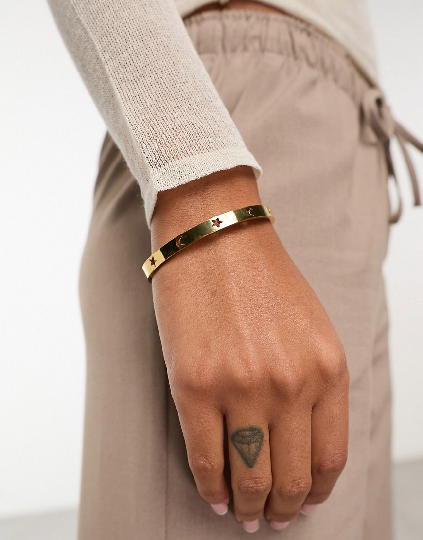 ASOS DESIGN waterproof stainless steel bangle with celestial design-Gold