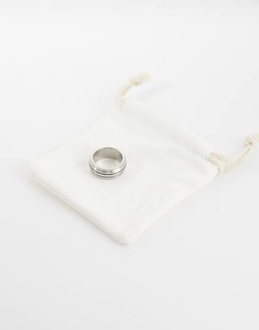ASOS DESIGN waterproof stainless steel barrel double groove ring in burnished silver, 2 of 3
