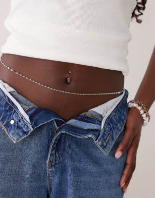 Asos Design Waterproof Stainless Steel Belly Chain In Silver