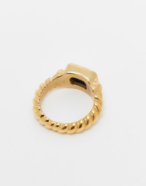 ASOS DESIGN waterproof stainless steel black stone twisted band ring in gold tone, 3 of 3