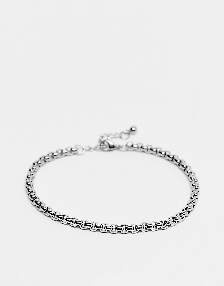 ASOS DESIGN waterproof stainless steel box chain bracelet in silver tone