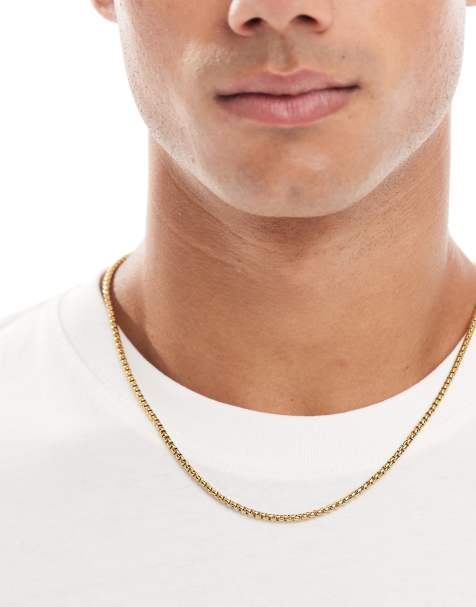 ASOS DESIGN waterproof stainless steel box chain necklace in gold tone - view 1