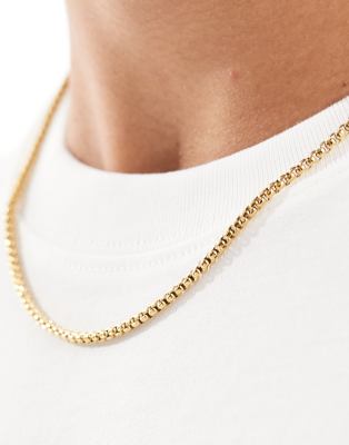 Asos Design Waterproof Stainless Steel Box Chain Necklace In Gold