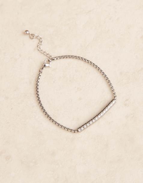 ASOS DESIGN waterproof stainless steel box chain with tube embellishment in silver tone - view 1