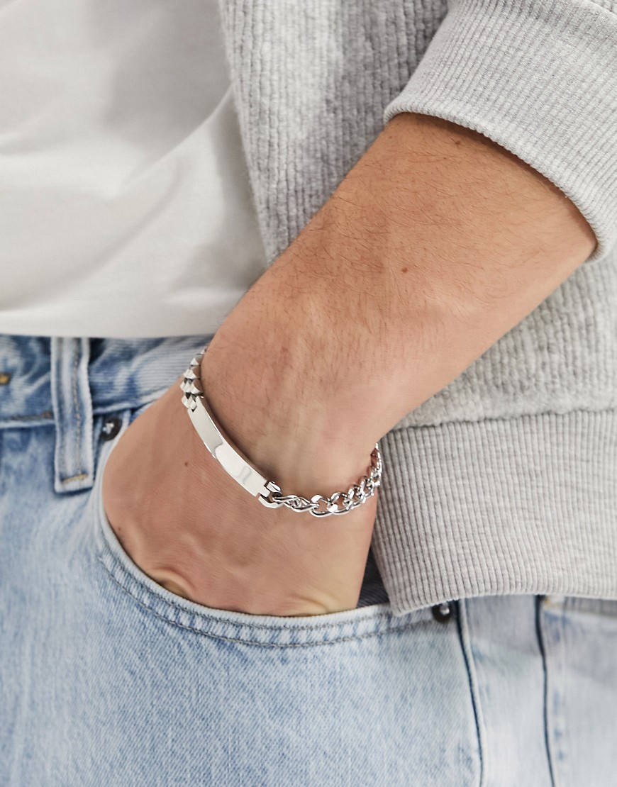 ASOS DESIGN waterproof stainless steel bracelet with chunky chain and bar in burnished silver