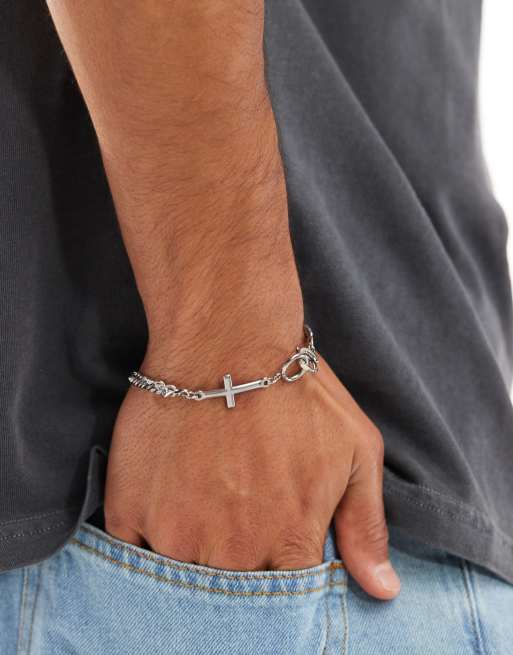 ASOS DESIGN waterproof stainless steel bracelet with cross in silver  , 2 of 4