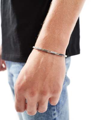 Asos Design Waterproof Stainless Steel Bracelet With Greek Wave Design In Silver