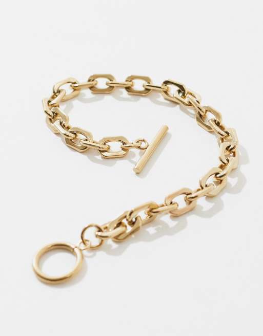  ASOS DESIGN waterproof stainless steel bracelet with T-bar in gold tone