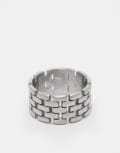 [ASOS DESIGN] ASOS DESIGN waterproof stainless steel brick link chain ring in brushed silver tone M SILVER