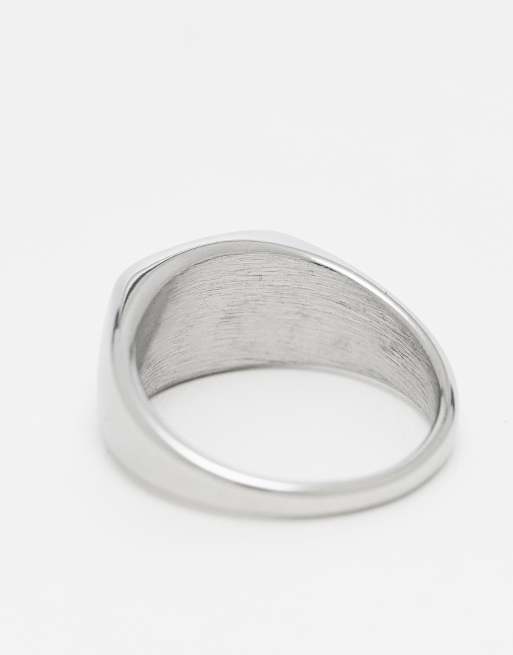 ASOS DESIGN waterproof stainless steel brushed face biplate signet ring in gold and silver, 3 of 3
