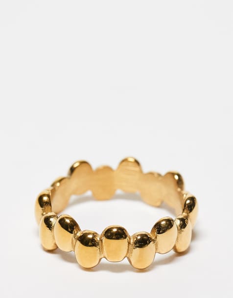 ASOS DESIGN waterproof stainless steel bubble band ring in gold - view 1