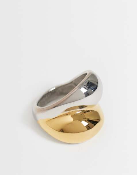 ASOS DESIGN waterproof stainless steel bubble ring in mixed silver and gold tone - view 1