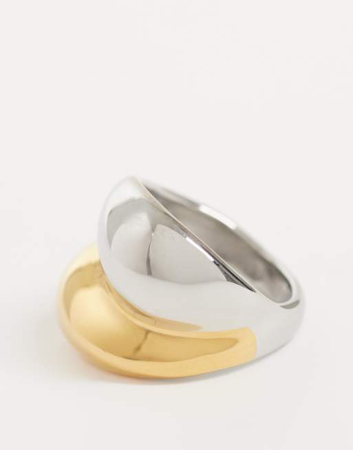 ASOS DESIGN waterproof stainless steel bubble ring in mixed silver and gold tone, 2 of 3