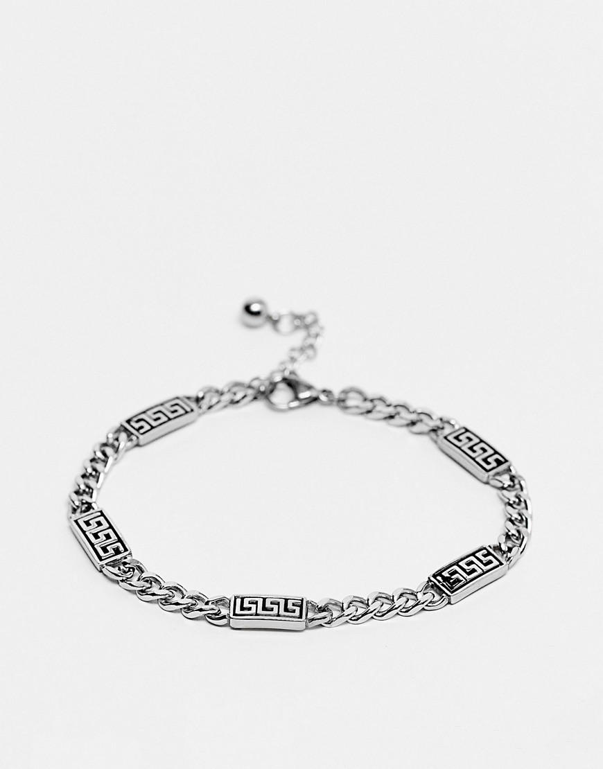 ASOS DESIGN waterproof stainless steel chain bracelet with Greek wave in silver tone