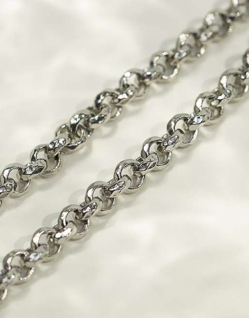 ASOS DESIGN waterproof stainless steel chain bracelet with hammered links in silver tone, 3 of 4