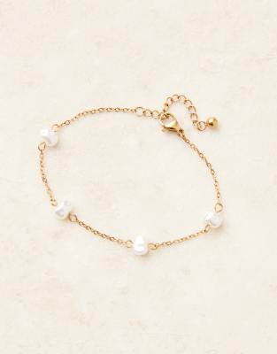 Asos Design Waterproof Stainless Steel Chain Bracelet With Small Faux Pearls In Gold