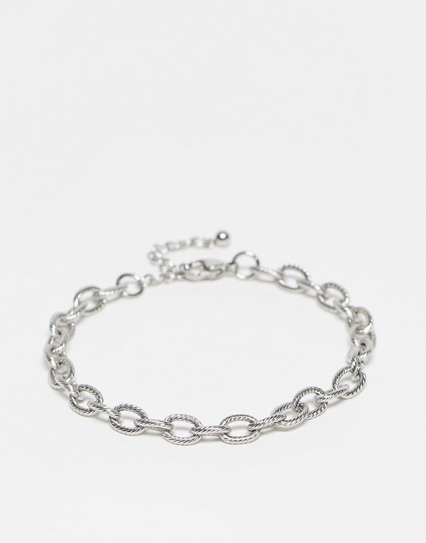 ASOS DESIGN waterproof stainless steel chain link bracelet in burnished silver tone