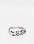 [ASOS DESIGN] ASOS DESIGN waterproof stainless steel chain link detail signet ring in silver tone M SILVER
