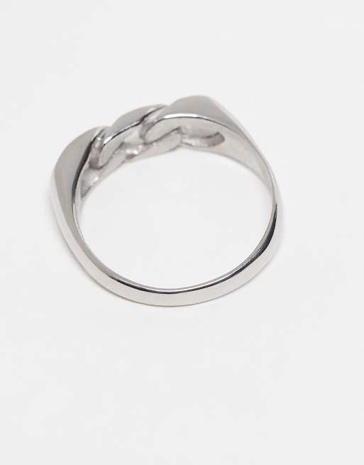 ASOS DESIGN waterproof stainless steel chain link detail signet ring in silver tone, 3 of 3