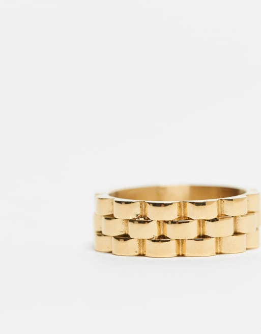 ASOS DESIGN waterproof stainless steel chain link ring in gold tone, 3 of 3
