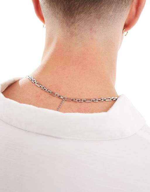 ASOS DESIGN waterproof stainless steel chain necklace in burnished silver tone