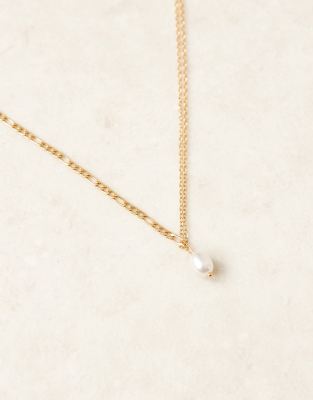 Asos Design Waterproof Stainless Steel Chain Necklace With Faux Pearl Pendant In Gold