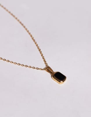 Asos Design Waterproof Stainless Steel Chain Necklace With Square Pendant In Gold