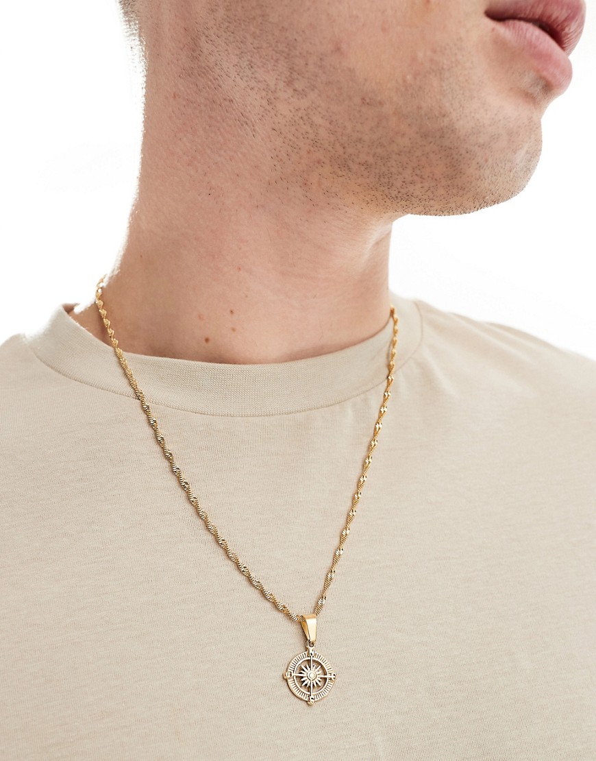 ASOS DESIGN waterproof stainless steel chain with compass pendant in gold tone