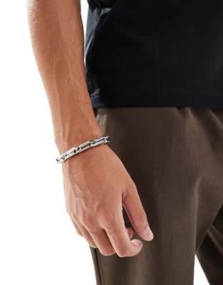 Asos Design Waterproof Stainless Steel Chunky Bracelet With Embossed Detail In Silver
