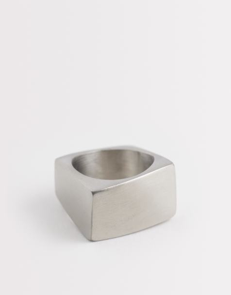 ASOS DESIGN waterproof stainless steel chunky square ring in silver tone - view 1