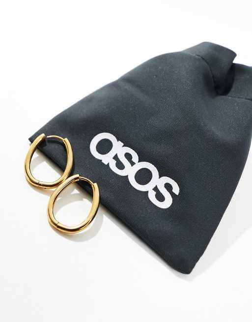 ASOS DESIGN waterproof stainless steel clicker hoop earrings in gold tone with gift bag, 3 of 4