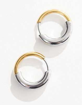ASOS DESIGN waterproof stainless steel clicker hoop earrings with mixed metal detail in multi