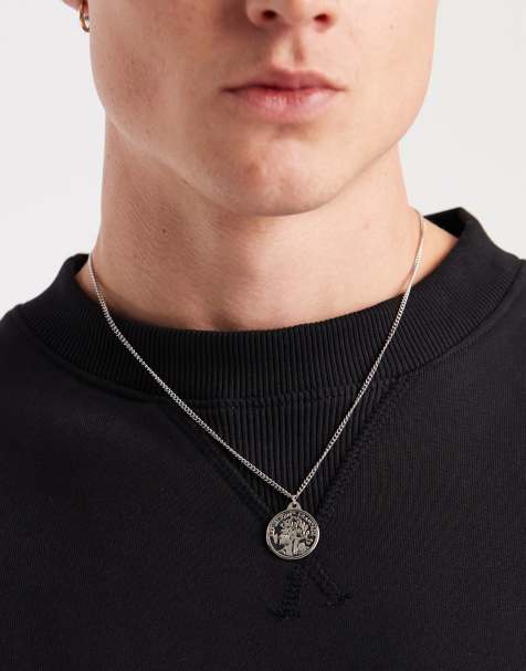 ASOS DESIGN waterproof stainless steel coin pendant necklace in burnished silver - view 1