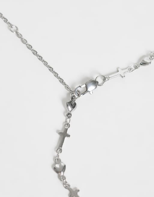 ASOS DESIGN waterproof stainless steel cross and hearts y-drop necklace in silver, 2 of 4