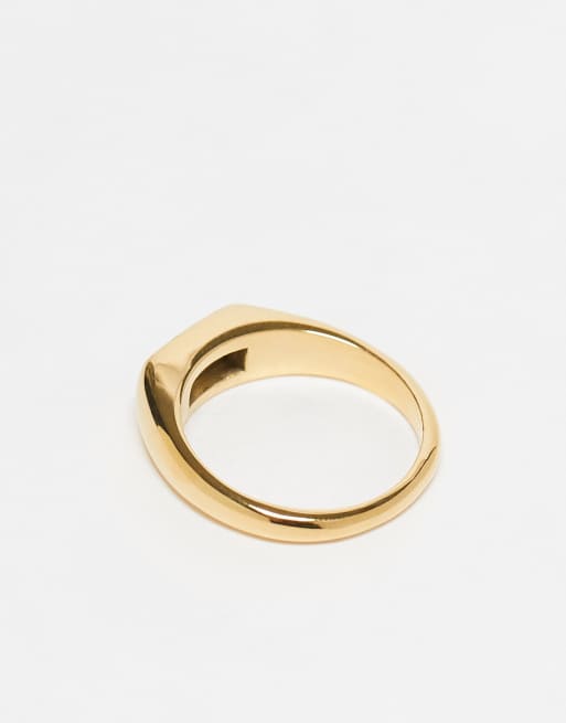ASOS DESIGN waterproof stainless steel crystal signet ring in gold