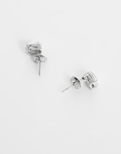 ASOS DESIGN waterproof stainless steel cubic zirconia oval stud earrings in silver, 4 of 4