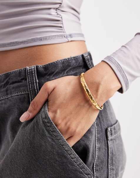 ASOS DESIGN waterproof stainless steel cuff bracelet with diamante star details in gold tone with gift bag - view 1