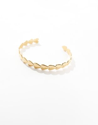 Asos Design Waterproof Stainless Steel Cuff Bracelet With Heart Detail In Gold Tone