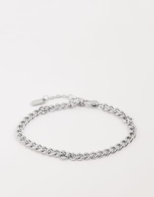 Asos Design Waterproof Stainless Steel Curb Chain Link Bracelet In Metallic