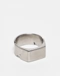 [ASOS DESIGN] ASOS DESIGN waterproof stainless steel cut out brushed silver signet ring in silver tone XL SILVER