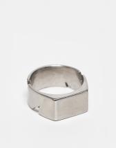 ASOS DESIGN 5 pack signet rings with black stone and compass in burnished silver tone