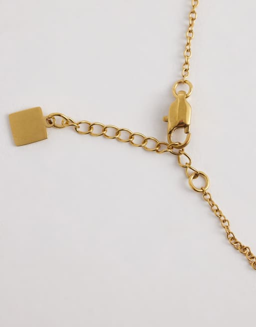ASOS DESIGN Waterproof stainless steel dainty chain bracelet with multi-colored drop details in gold tone, 3 of 3