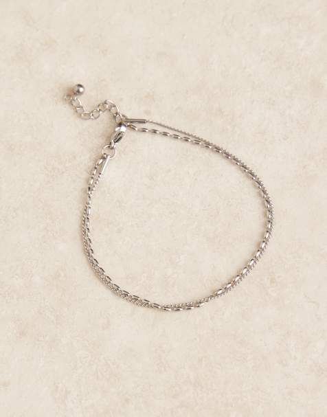 ASOS DESIGN waterproof stainless steel delicate mixed chain bracelet in silver tone - view 1