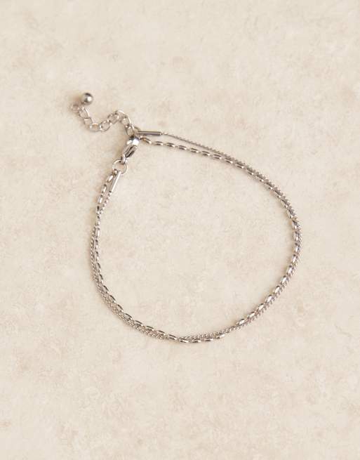 ASOS DESIGN waterproof stainless steel delicate mixed chain bracelet in silver tone