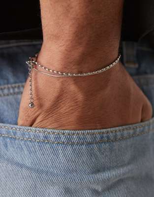 Asos Design Waterproof Stainless Steel Delicate Mixed Chain Bracelet