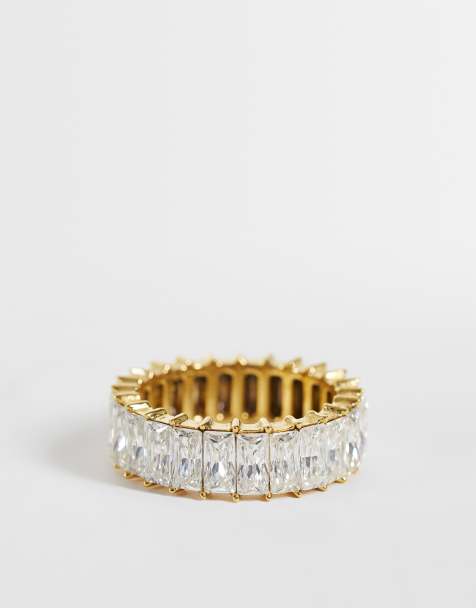 ASOS DESIGN waterproof stainless steel diamante ring in gold - view 1