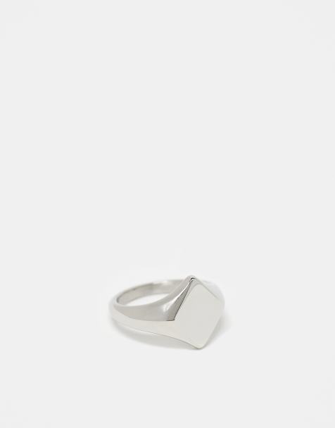 ASOS DESIGN waterproof stainless steel diamond signet ring in silver - view 1